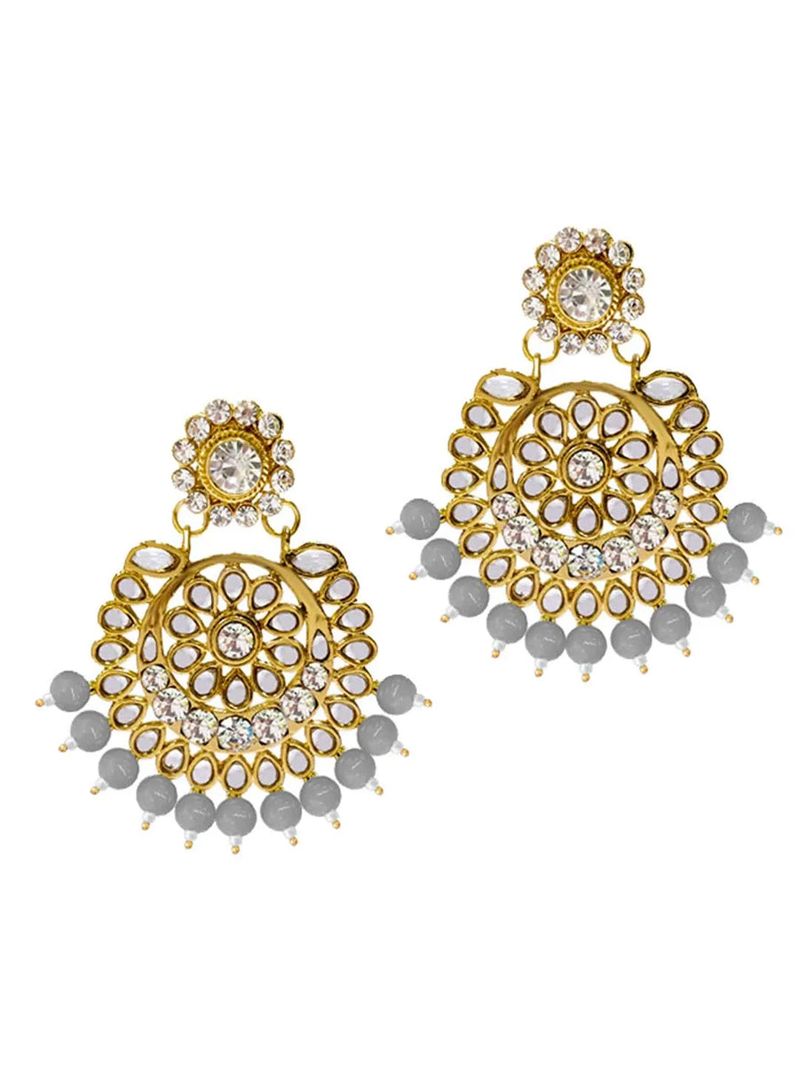 Beads Rhodium Kundan Bridal Set | Elegant Bridal Jewellery by Peora

