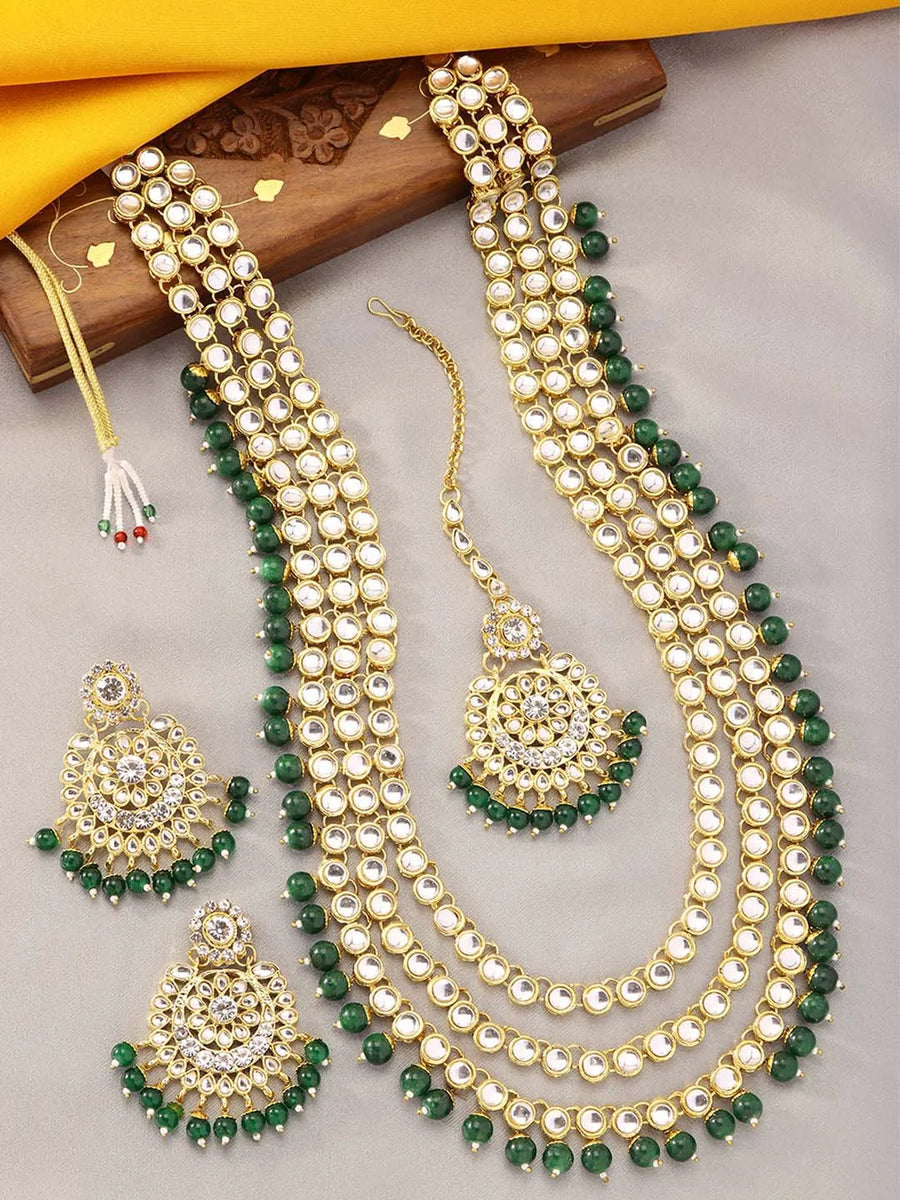 Beads Rhodium Kundan Bridal Set | Elegant Bridal Jewellery by Peora

