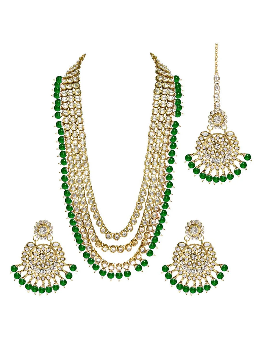 Beads Rhodium Kundan Bridal Set | Elegant Bridal Jewellery by Peora

