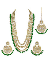 Majestic Set Green Kundan Long Necklace Set with Maangtikka