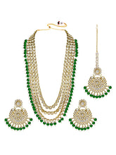 Faux Beads Rhodium Kundan Bridal Set - Green
