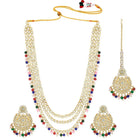 Faux Beads Rhodium Kundan Bridal Set - Multicolor