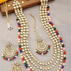 Beads Rhodium Kundan Bridal Set | Elegant Bridal Jewellery by Peora

