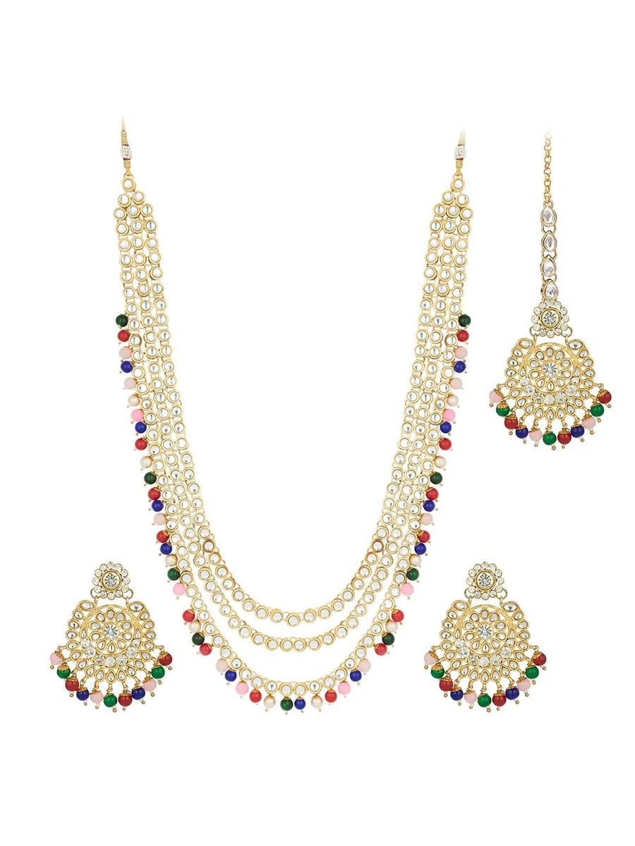 Beads Rhodium Kundan Bridal Set | Elegant Bridal Jewellery by Peora


