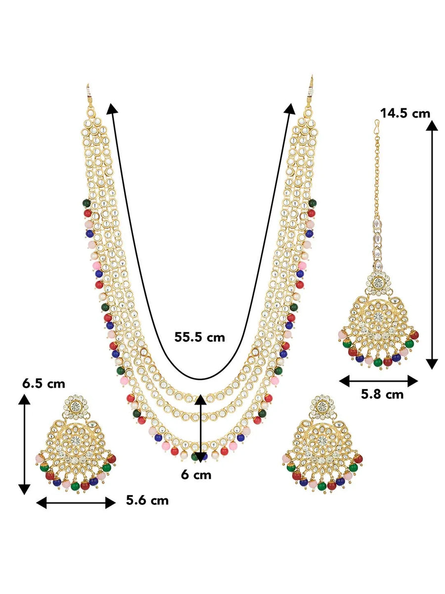 Beads Rhodium Kundan Bridal Set | Elegant Bridal Jewellery by Peora

