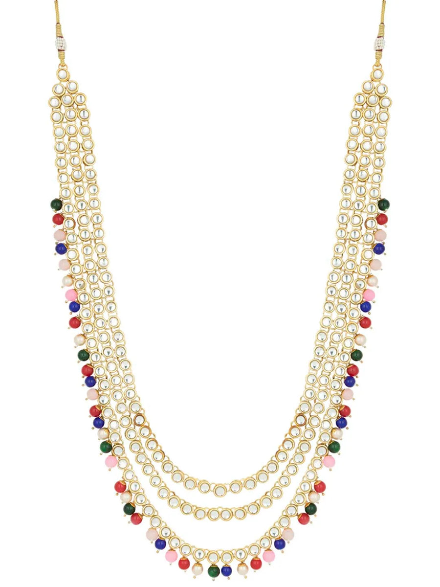 Beads Rhodium Kundan Bridal Set | Elegant Bridal Jewellery by Peora

