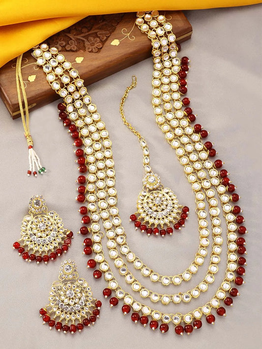 Beads Rhodium Kundan Bridal Set | Elegant Bridal Jewellery by Peora

