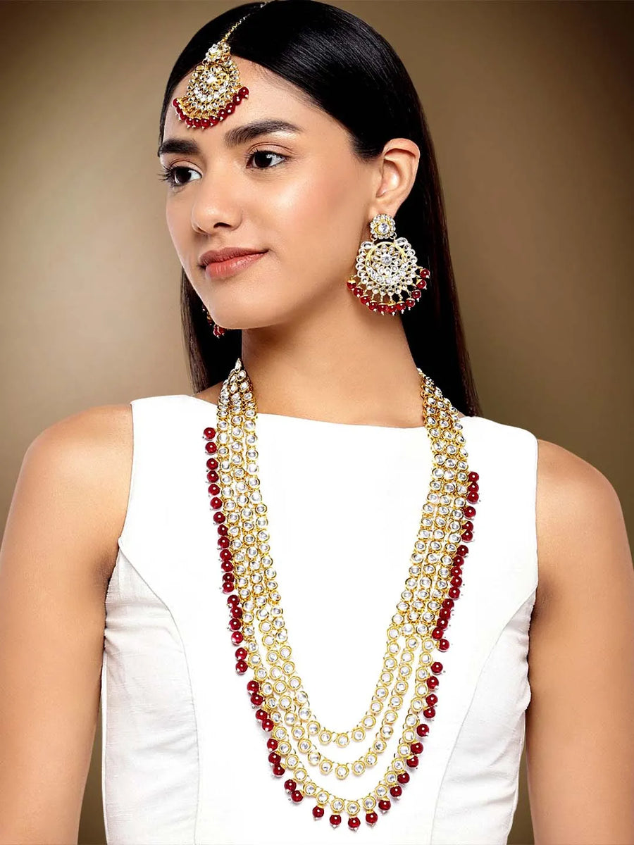 Beads Rhodium Kundan Bridal Set | Elegant Bridal Jewellery by Peora

