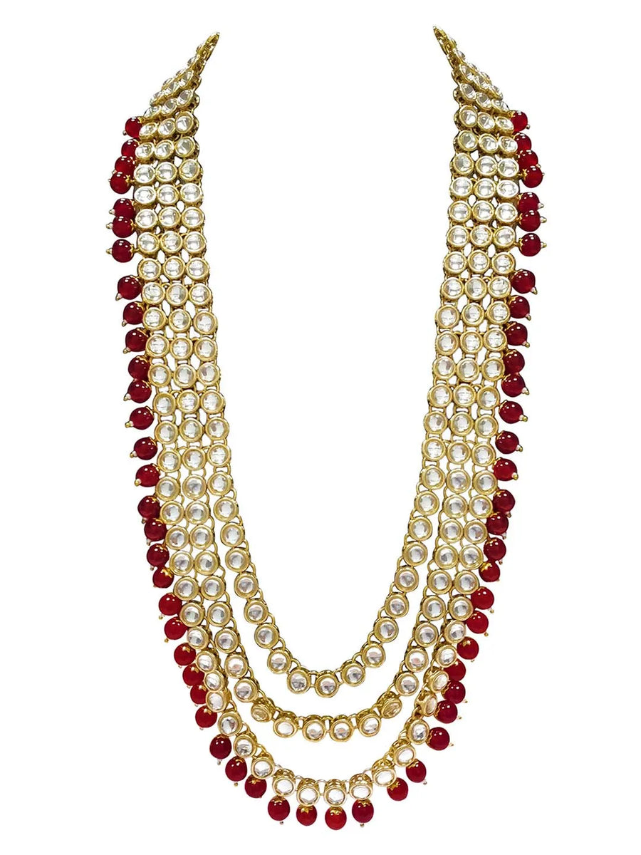 Beads Rhodium Kundan Bridal Set | Elegant Bridal Jewellery by Peora

