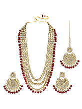 Faux Beads Rhodium Kundan Bridal Set - Maroon
