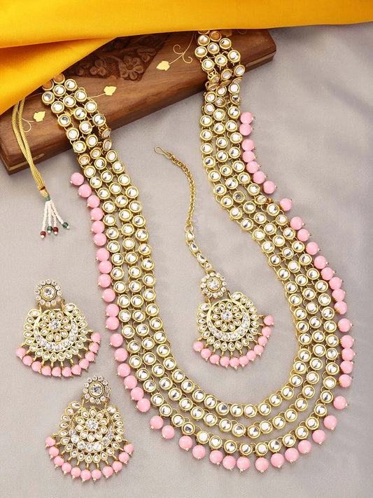 Beads Rhodium Kundan Bridal Set | Elegant Bridal Jewellery by Peora

