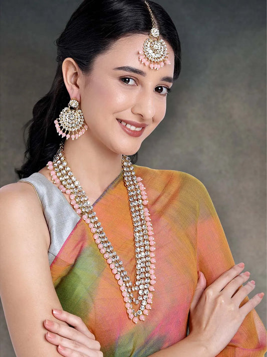 Beads Rhodium Kundan Bridal Set | Elegant Bridal Jewellery by Peora

