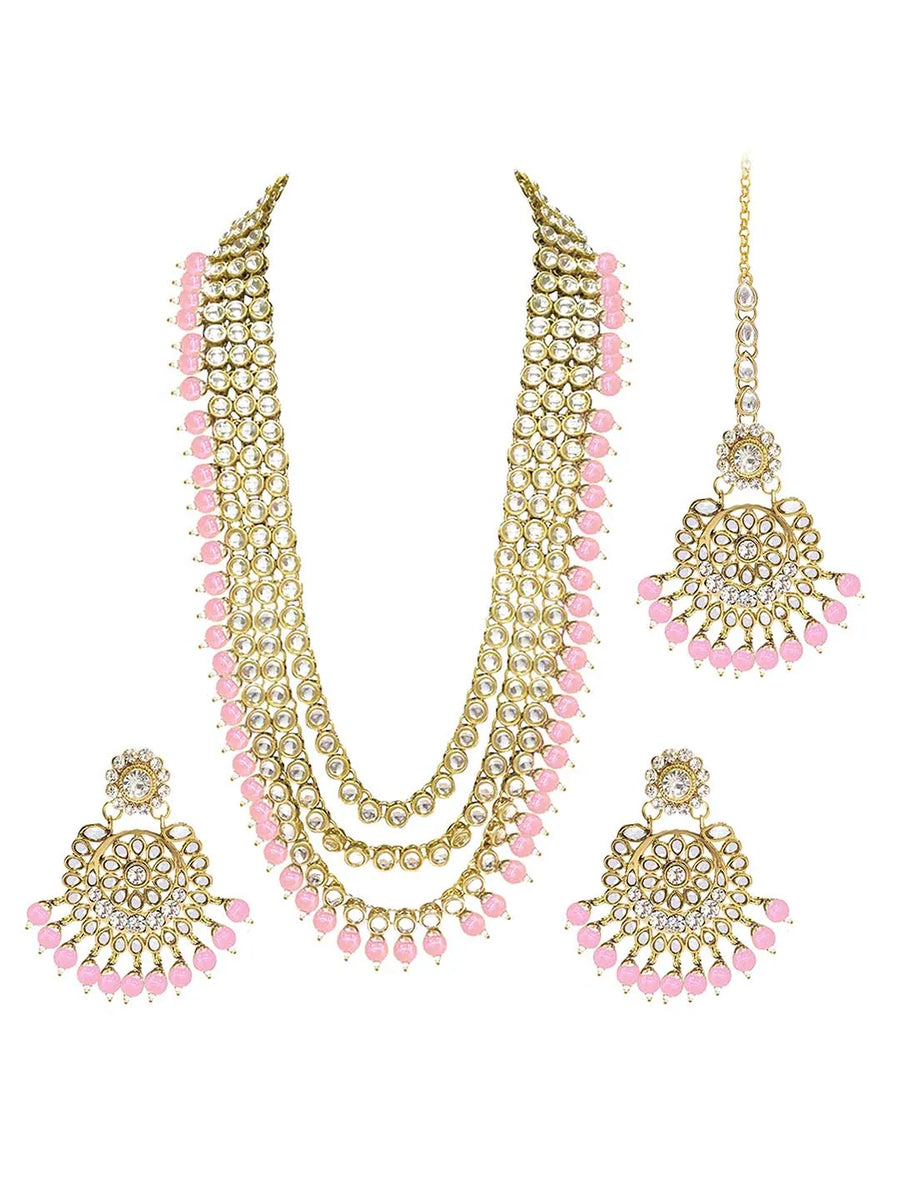 Beads Rhodium Kundan Bridal Set | Elegant Bridal Jewellery by Peora

