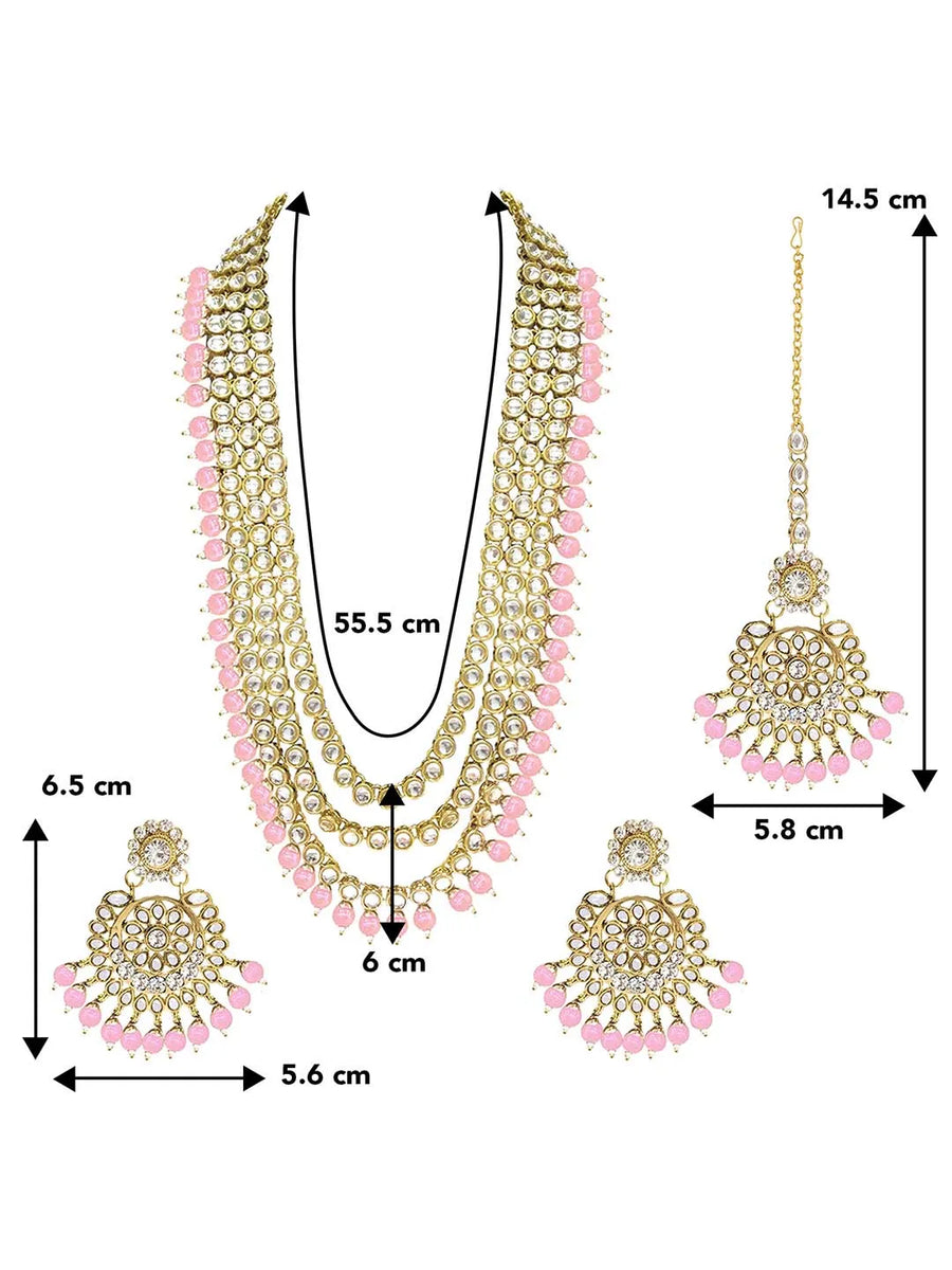 Beads Rhodium Kundan Bridal Set | Elegant Bridal Jewellery by Peora

