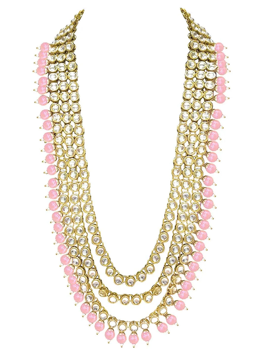 Beads Rhodium Kundan Bridal Set | Elegant Bridal Jewellery by Peora

