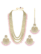 Faux Beads Rhodium Kundan Bridal Set - Pink
