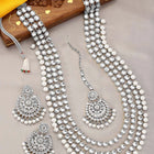 Beads Rhodium Kundan Bridal Set | Elegant Bridal Jewellery by Peora

