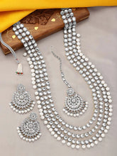 Beads Rhodium Kundan Bridal Set | Elegant Bridal Jewellery by Peora

