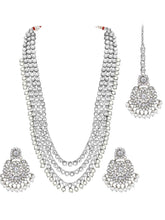 Beads Rhodium Kundan Bridal Set | Elegant Bridal Jewellery by Peora

