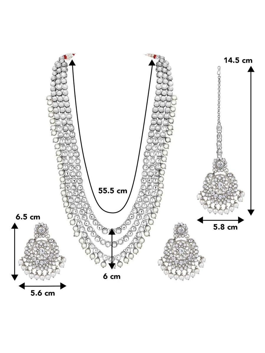 Beads Rhodium Kundan Bridal Set | Elegant Bridal Jewellery by Peora

