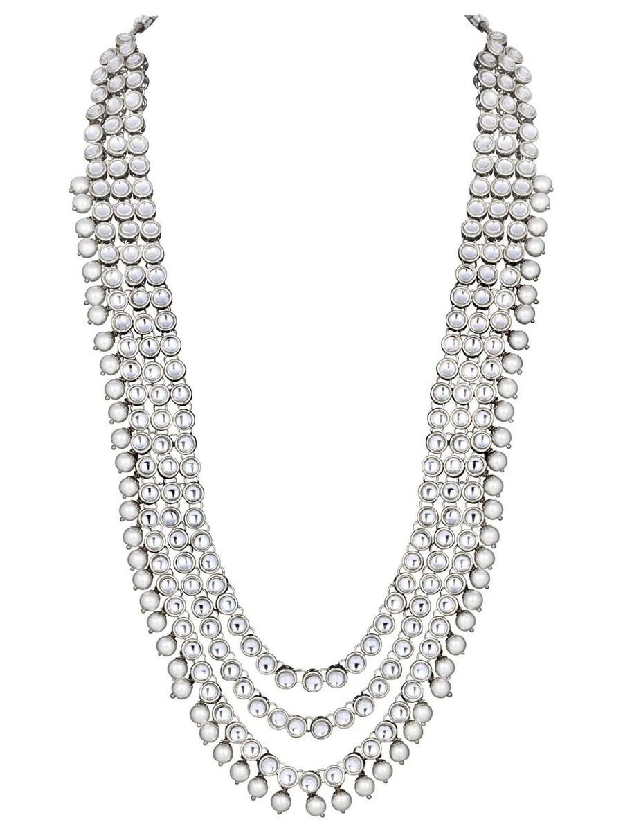Beads Rhodium Kundan Bridal Set | Elegant Bridal Jewellery by Peora

