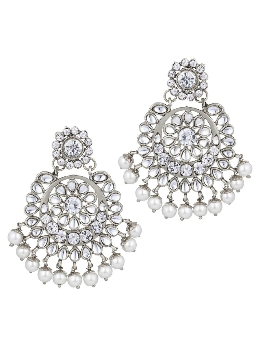 Beads Rhodium Kundan Bridal Set | Elegant Bridal Jewellery by Peora

