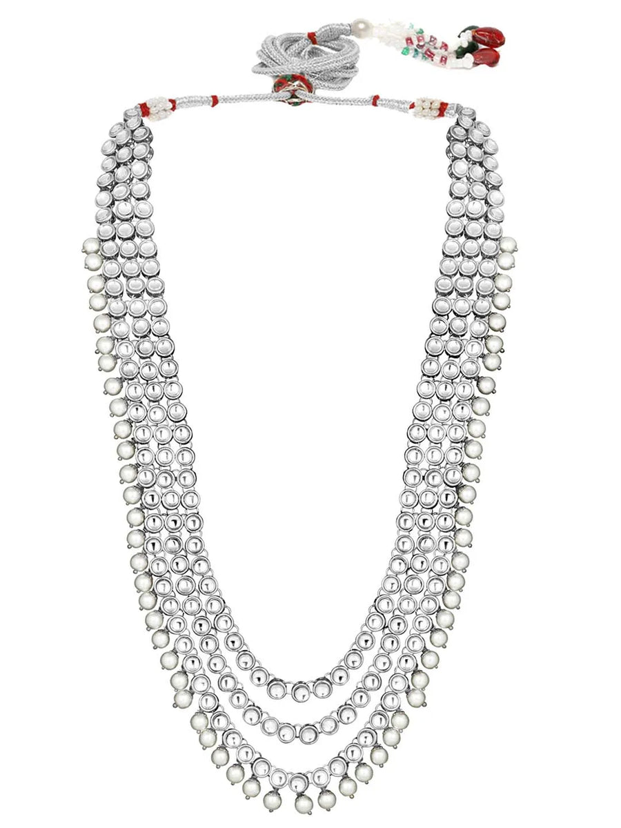 Faux Beads Rhodium Kundan Bridal Set - Rhodium White