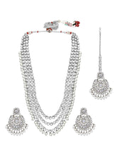 Faux Beads Rhodium Kundan Bridal Set - Rhodium White