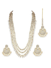 Beads Rhodium Kundan Bridal Set | Elegant Bridal Jewellery by Peora

