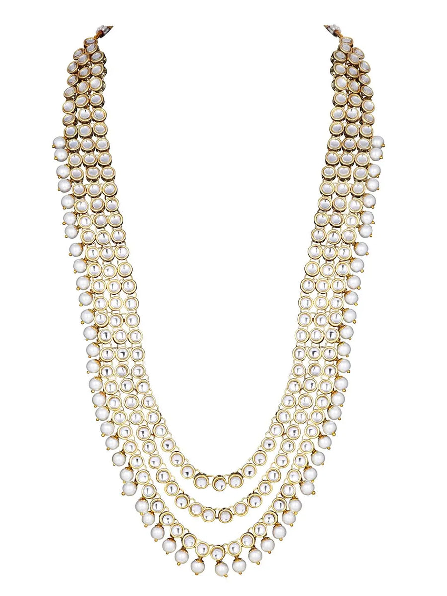 Beads Rhodium Kundan Bridal Set | Elegant Bridal Jewellery by Peora

