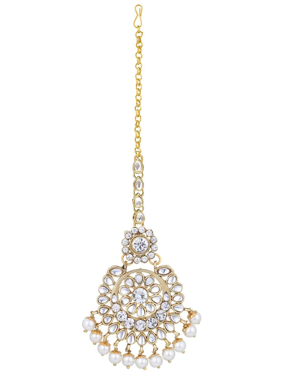 Beads Rhodium Kundan Bridal Set | Elegant Bridal Jewellery by Peora

