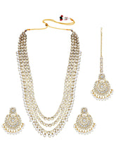 Faux Beads Rhodium Kundan Bridal Set - White