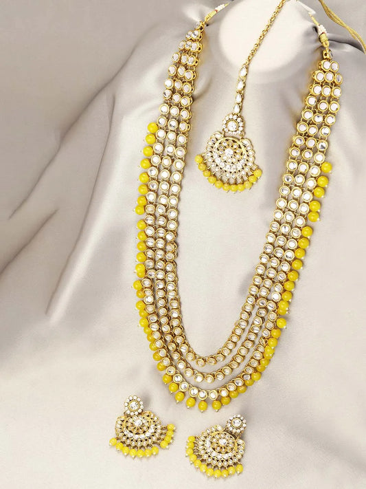 Beads Rhodium Kundan Bridal Set | Elegant Bridal Jewellery by Peora

