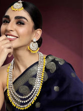 Faux Beads Rhodium Kundan Bridal Set - Yellow