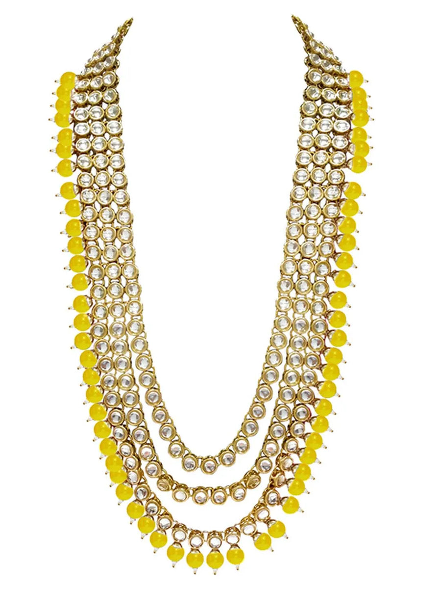 Beads Rhodium Kundan Bridal Set | Elegant Bridal Jewellery by Peora

