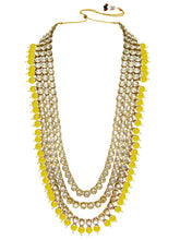 Faux Beads Rhodium Kundan Bridal Set - Yellow
