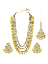 Faux Beads Rhodium Kundan Bridal Set - Yellow