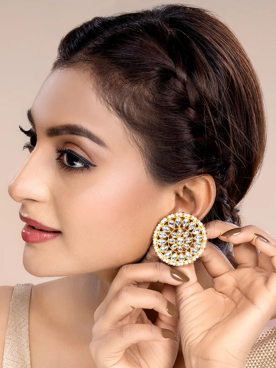 Radiant Rounds Kundan Bead Stud Earrings