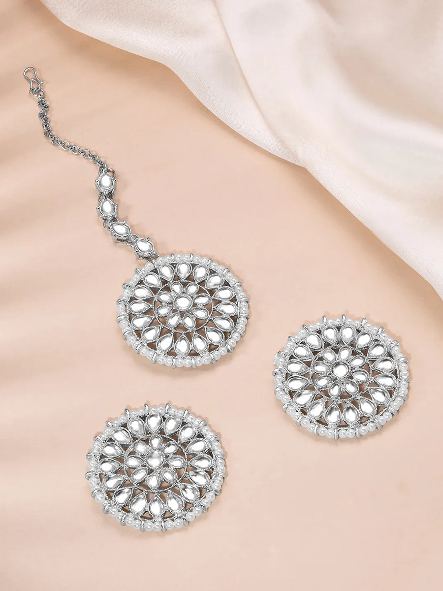 Pearl Perfection Maangtikka Set - Silver