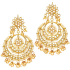 Radiance Kundan Pearl Maangtikka Set. Gold-plated chandbali-style earrings & Maangtikka with pearls and kundan.