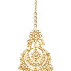Radiance Kundan Pearl Maangtikka Set. Gold-plated chandbali-style earrings & Maangtikka with pearls and kundan.