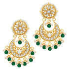 Divine Grace Kundan Bridal Set. Gold and green Kundan necklace set with pearls, matching earrings, and maang tikka.
