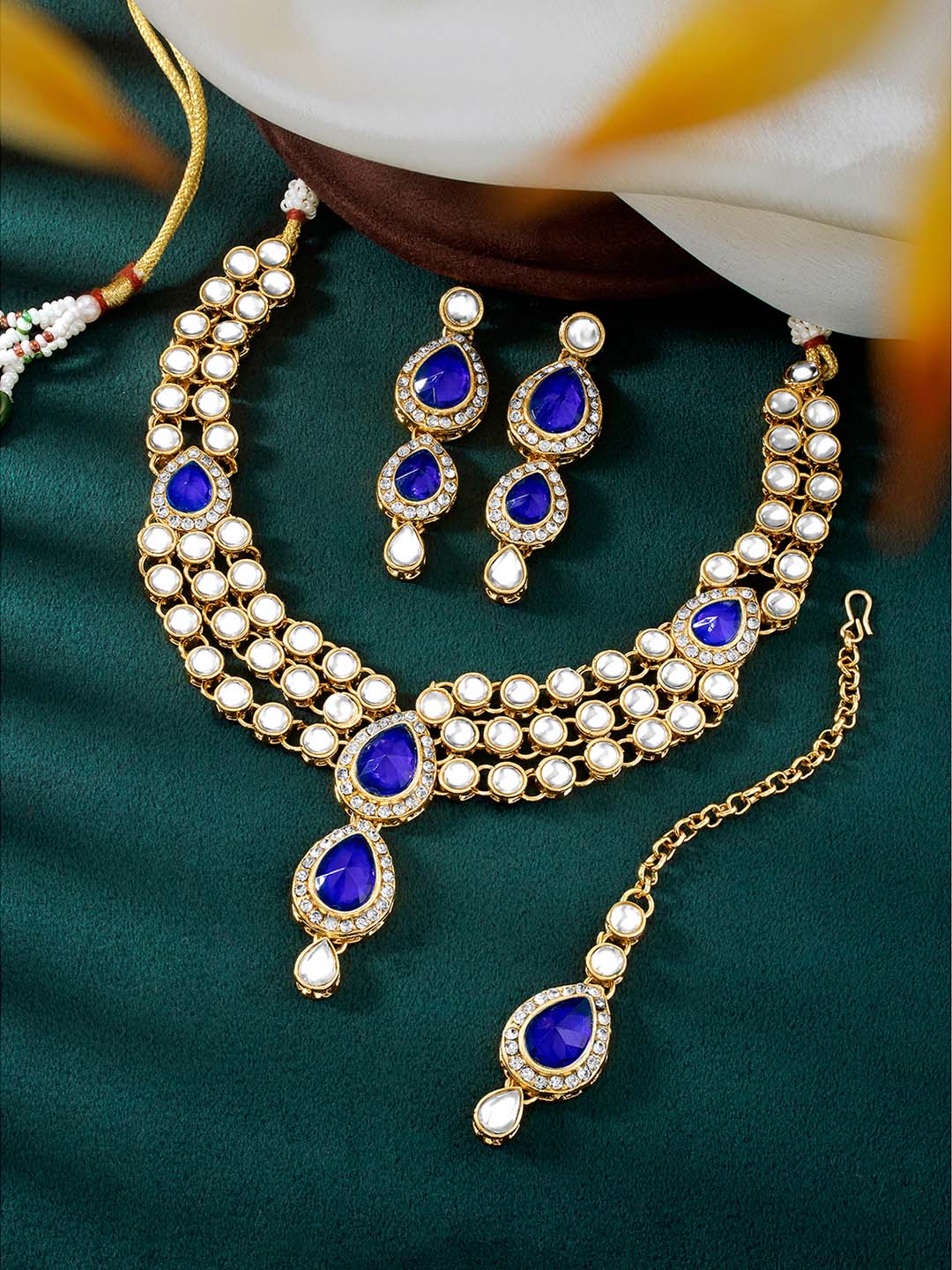 Blue Majesty Kundan Long Necklace Set