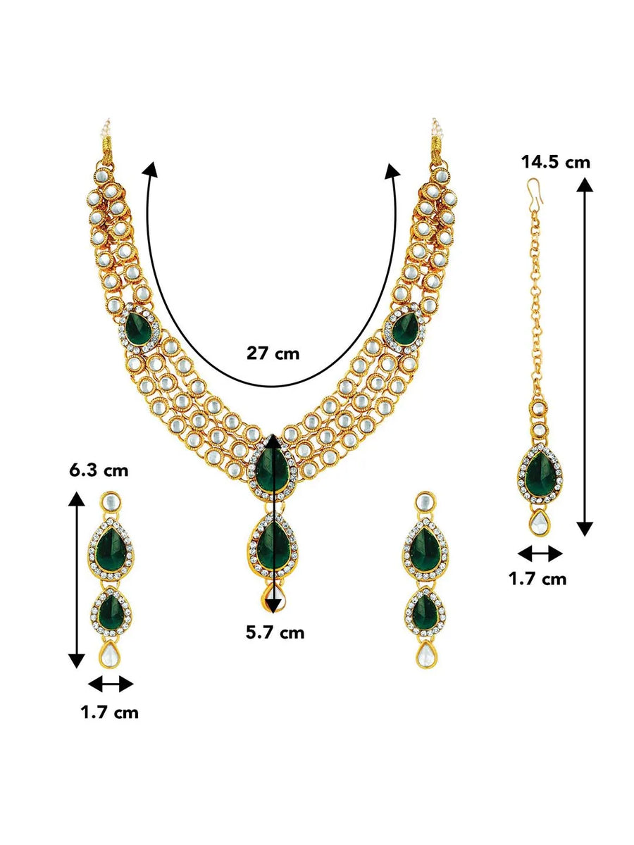 Majesty Kundan Long Necklace Set - Green