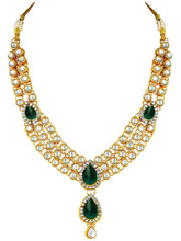 Majesty Kundan Long Necklace Set - Green