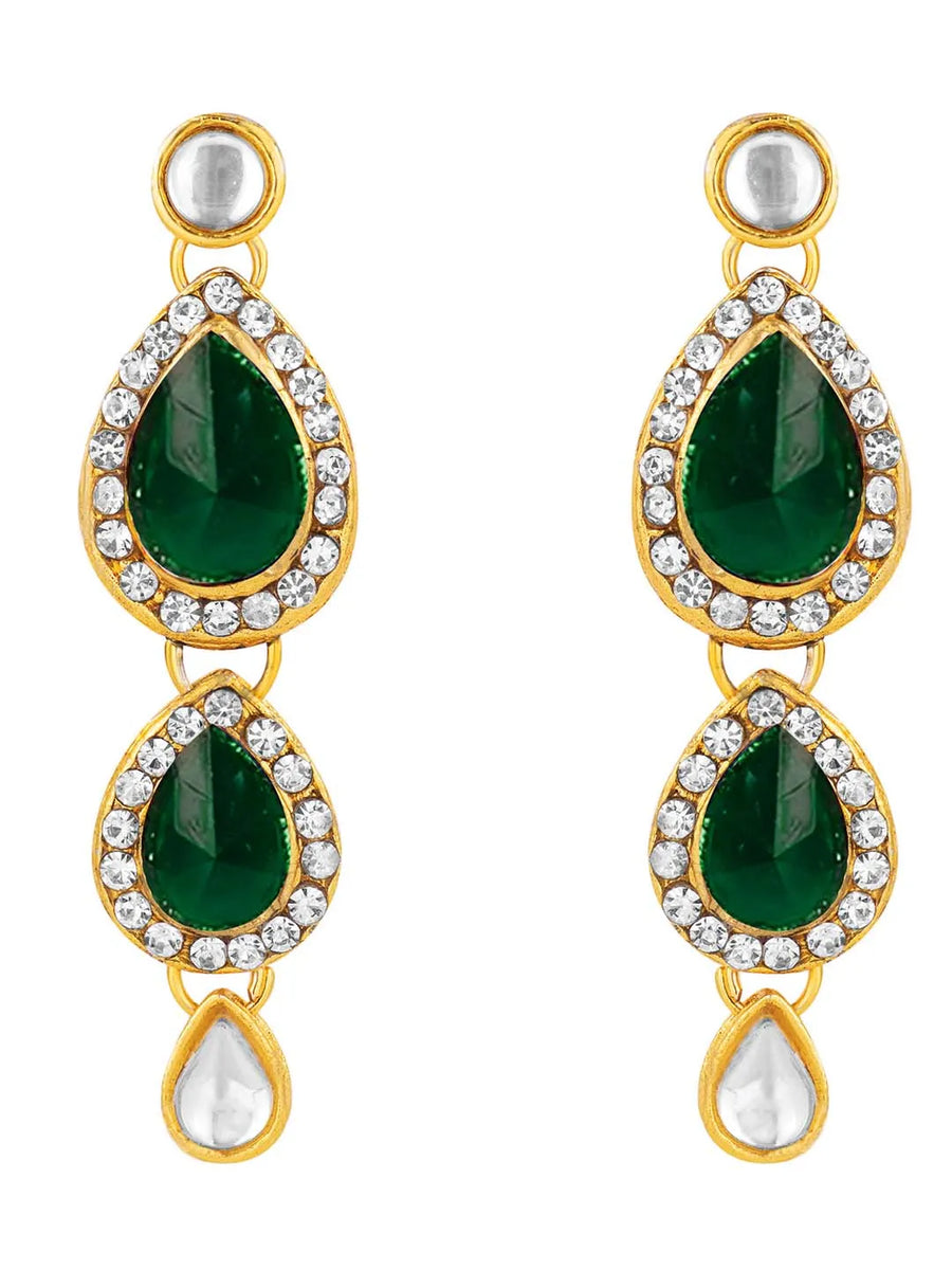Majesty Kundan Long Necklace Set - Green