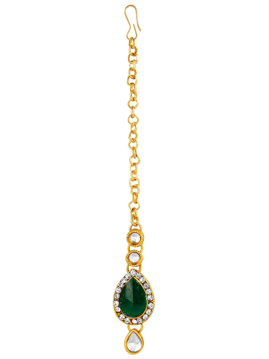 Majesty Kundan Long Necklace Set - Green