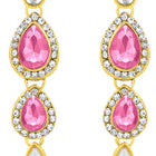 Majesty Kundan Long Necklace Set. Gold-plated Kundan necklace set with pink stones and kundan, paired with matching earrings and maang tikka.