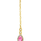 Majesty Kundan Long Necklace Set. Gold-plated Kundan necklace set with pink stones and kundan, paired with matching earrings and maang tikka.