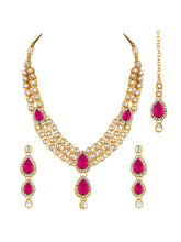 Rani Pink Majesty Kundan Long Necklace Set with Maangtikka